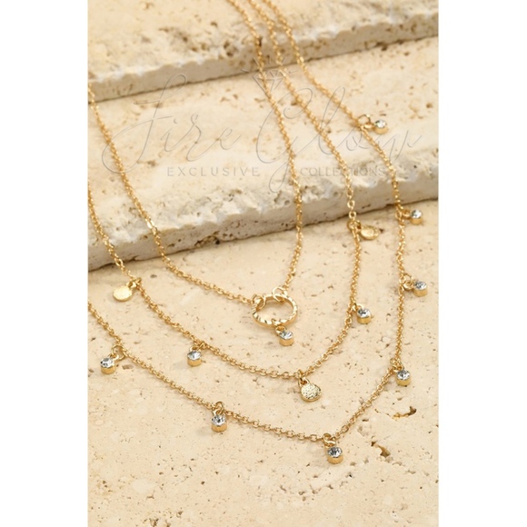 Layered Rhinestone Gold Tone Short Necklace - Picture 2 of 7